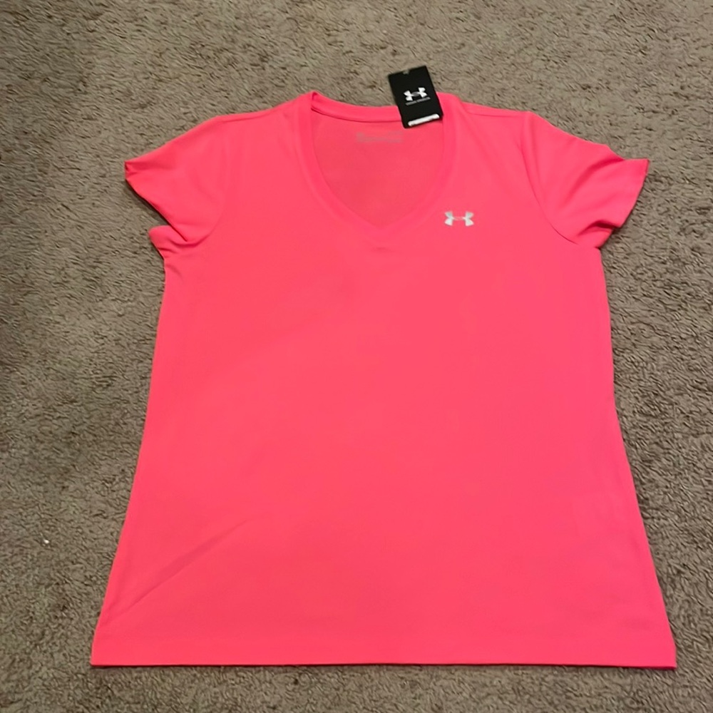 Pink Under Armour workout tee